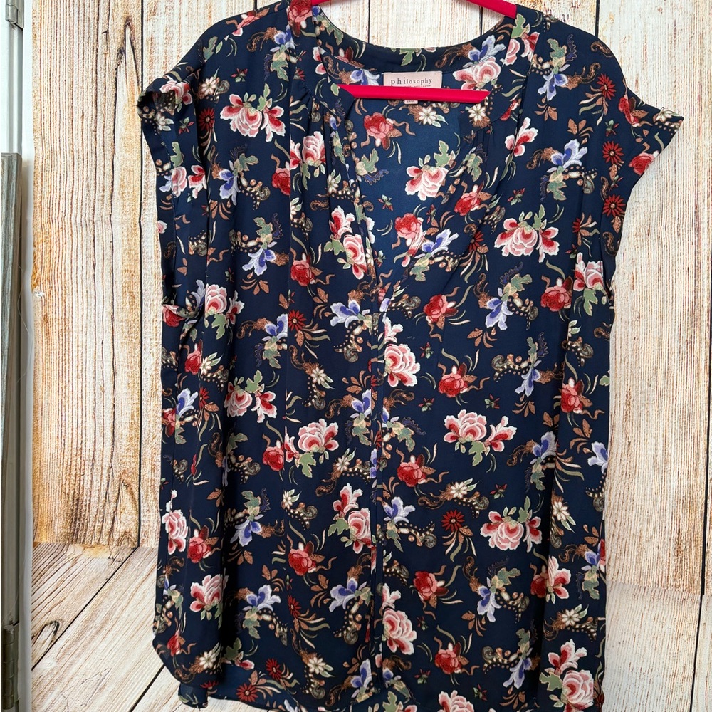 Philosophy Blue and Red Boxy Blouse